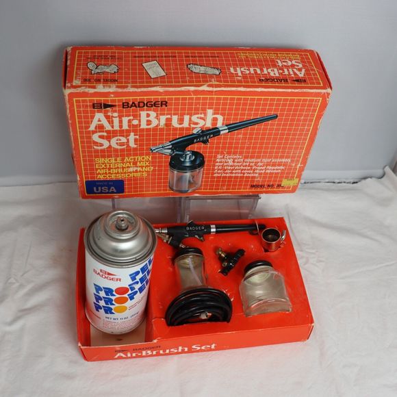 Vintage Badger Air Brush Set Model 350-3 Single Action Air Brush & Accessories - Picture 4 of 12